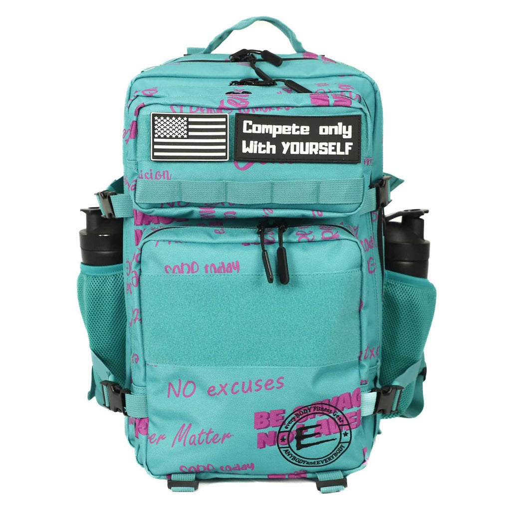 45L Teal Motivational Backpack w/cupholders teal waterproof gym sports school outdoors hiking