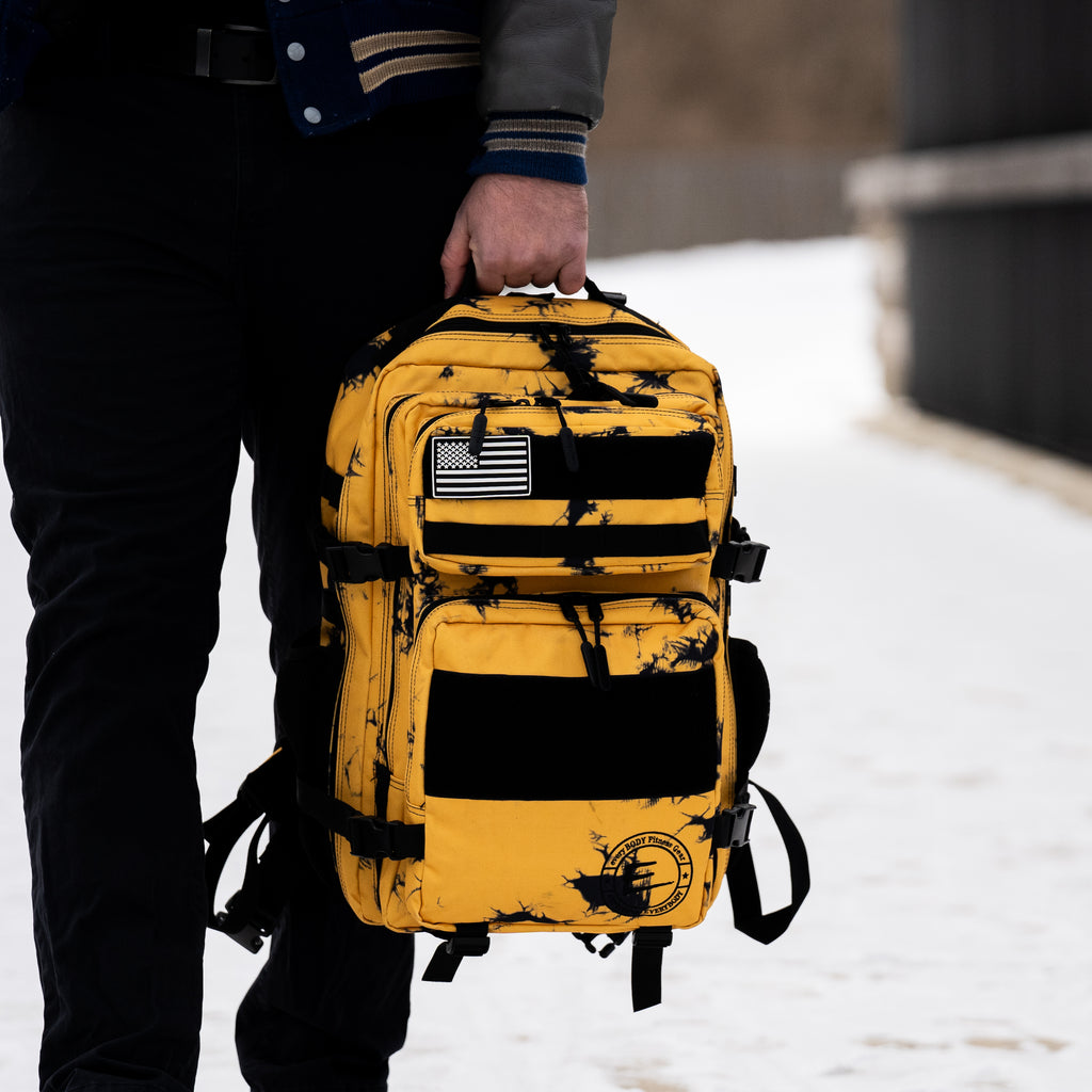 Yellow Waterproof Backpack with Multiple Compartments and Adjustable Straps