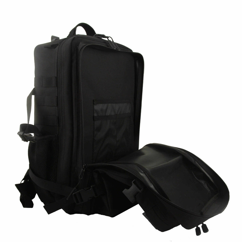 Sleek 45L Black and Gold Backpack with Cup Holders