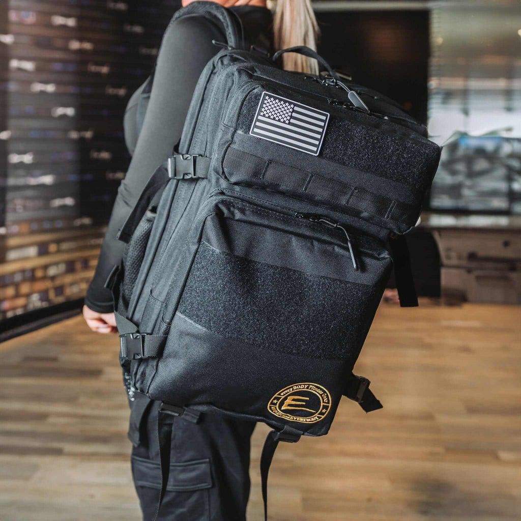 Classy Black and Bold Gold Backpack with Compartments