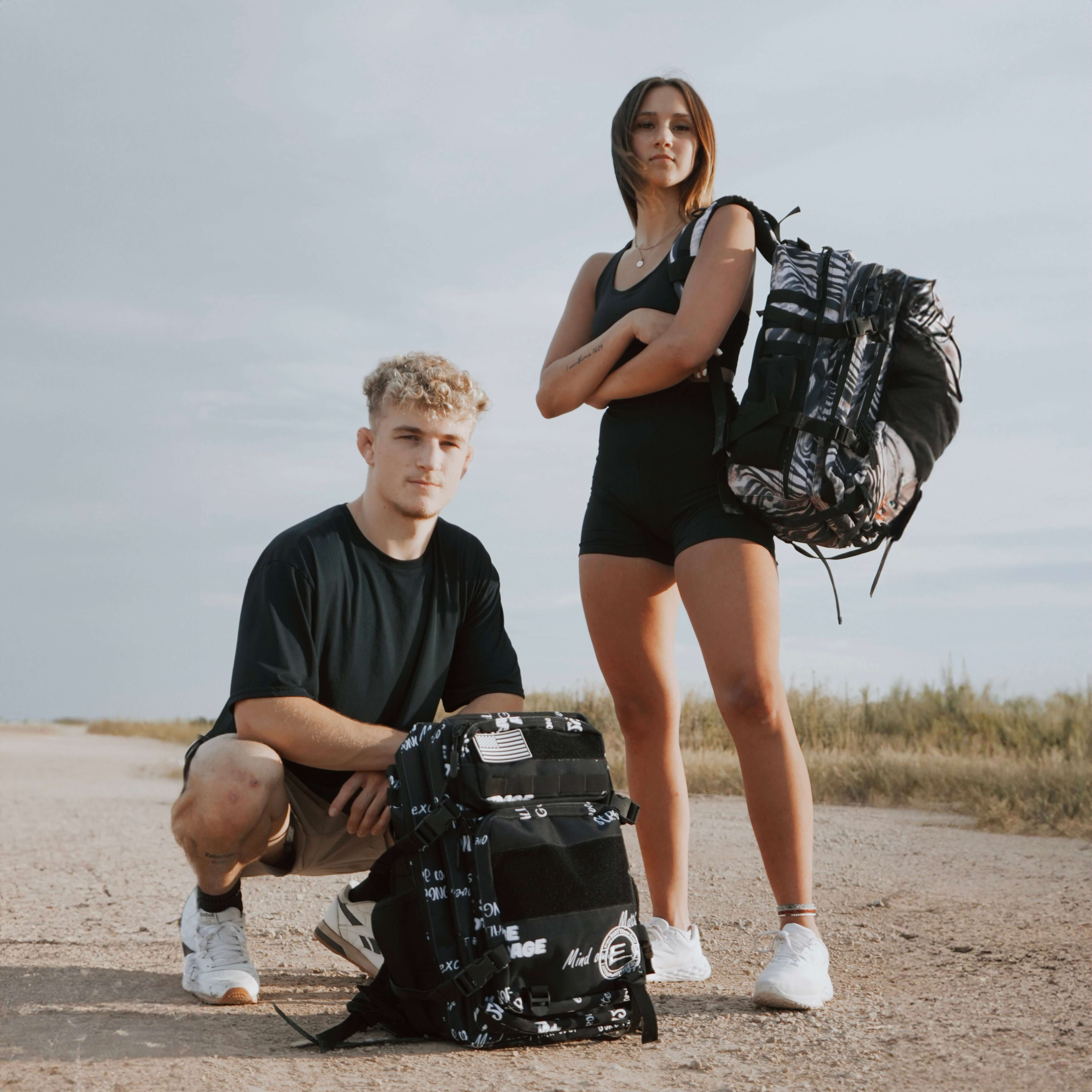 45L Black Motivational Backpack with Cup Holders